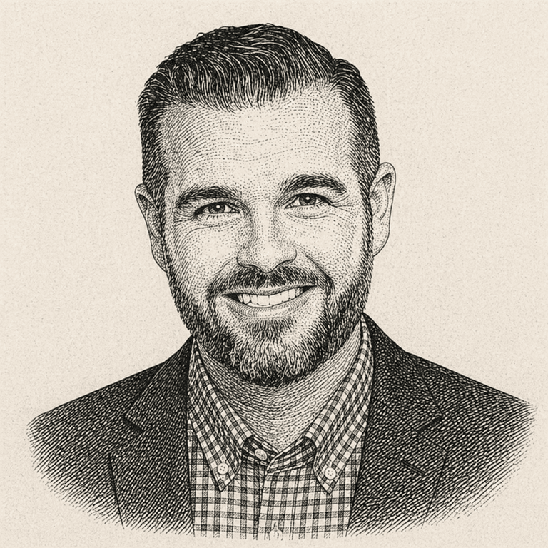 Engraved portrait of Christopher Myers, founder of Main & Machine