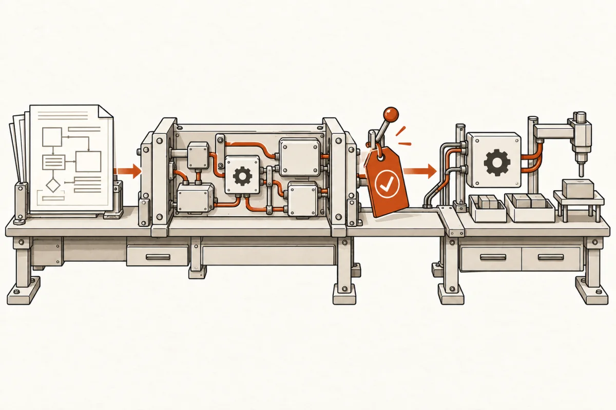 A practical plan becomes a connected working system and receives a commissioning tag before operation.