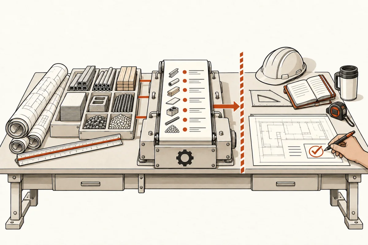 A machine counts construction materials, but the final estimate stops at a human judgment boundary.